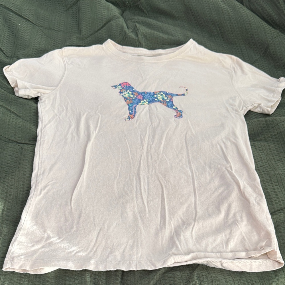 The Black Dog White Tee with Floral Dog Design